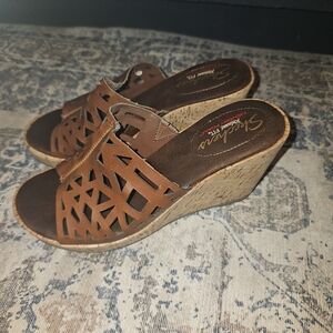 Skechers Orange Wedge Shoes with Laser-Cut Design